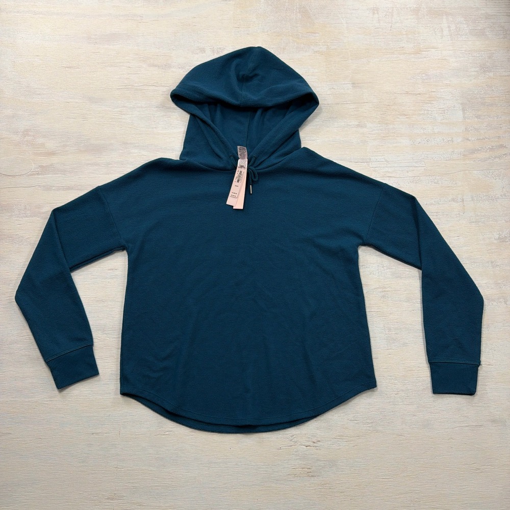 Victoria's Secret Hoodie Waffle Knit Thermal XS NWT Drawstring Blue Women